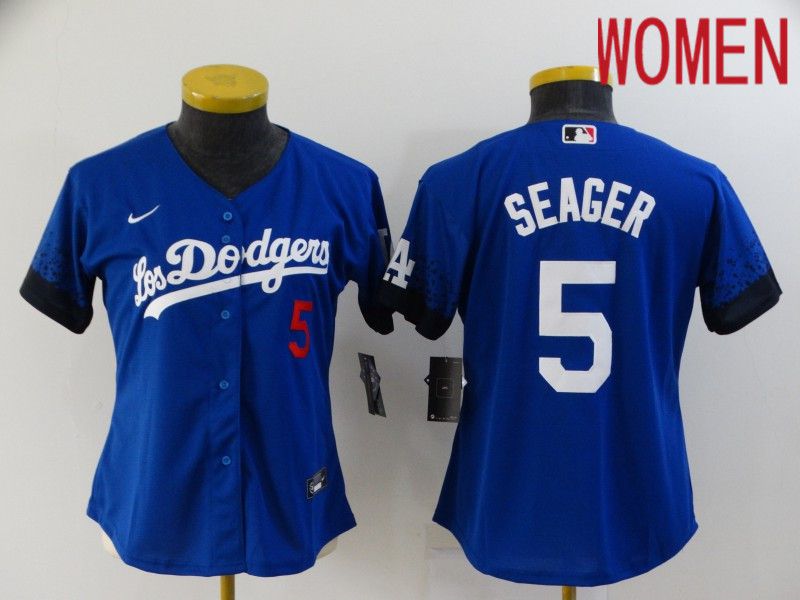 Women Los Angeles Dodgers #5 Seager Blue City Edition Nike 2021 MLB Jersey